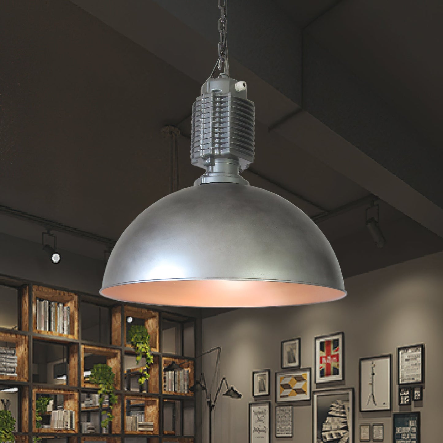 Steinhauer Bikkel Pendant Light - Silver Industrial Dome Pendant | Height-Adjustable Chain Hanging Light