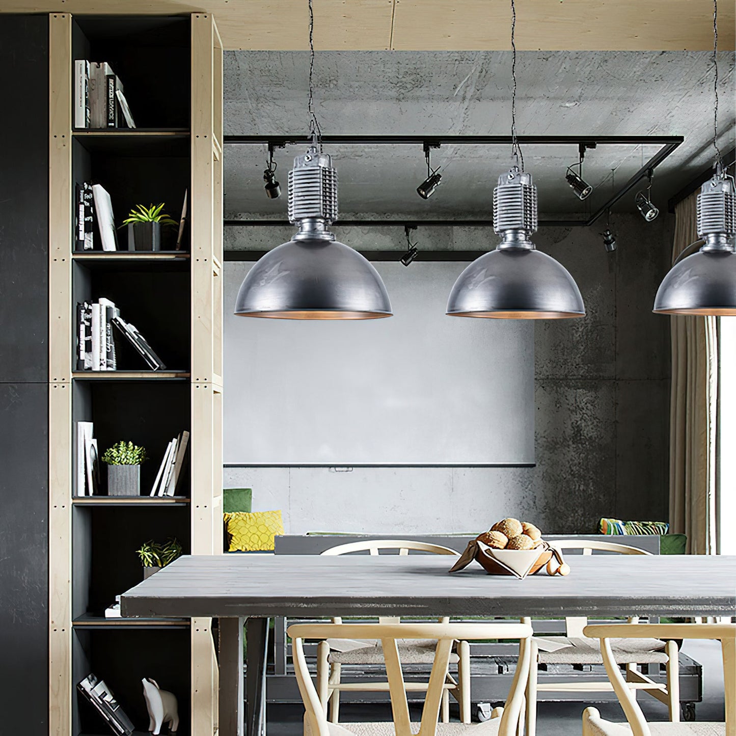 Steinhauer Bikkel Pendant Light - Silver Industrial Dome Pendant | Height-Adjustable Chain Hanging Light