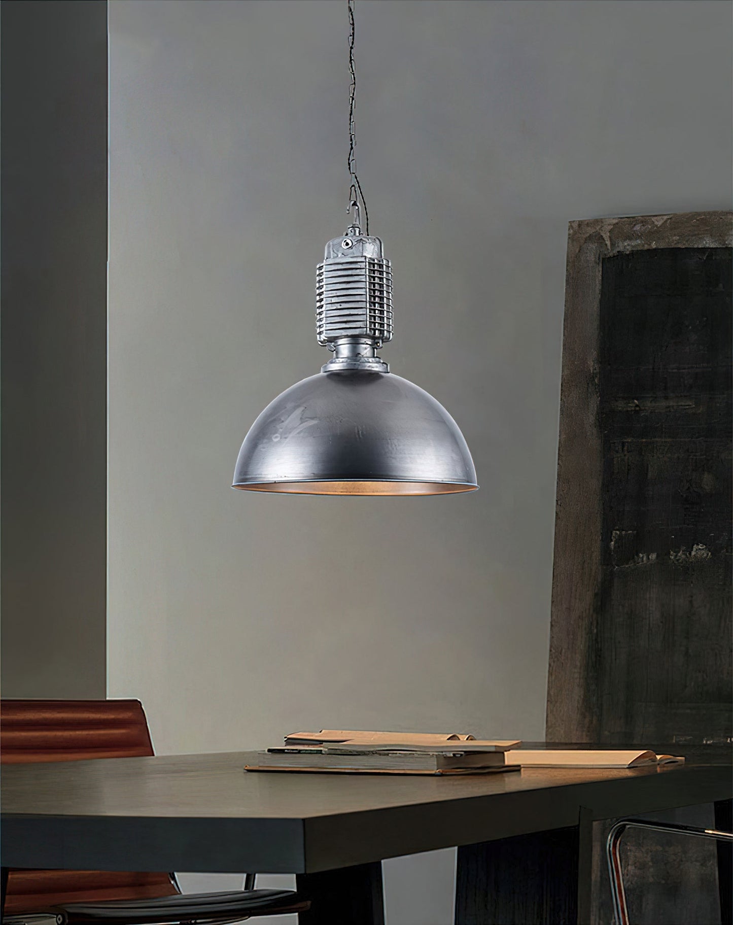 Steinhauer Bikkel Pendant Light - Silver Industrial Dome Pendant | Height-Adjustable Chain Hanging Light