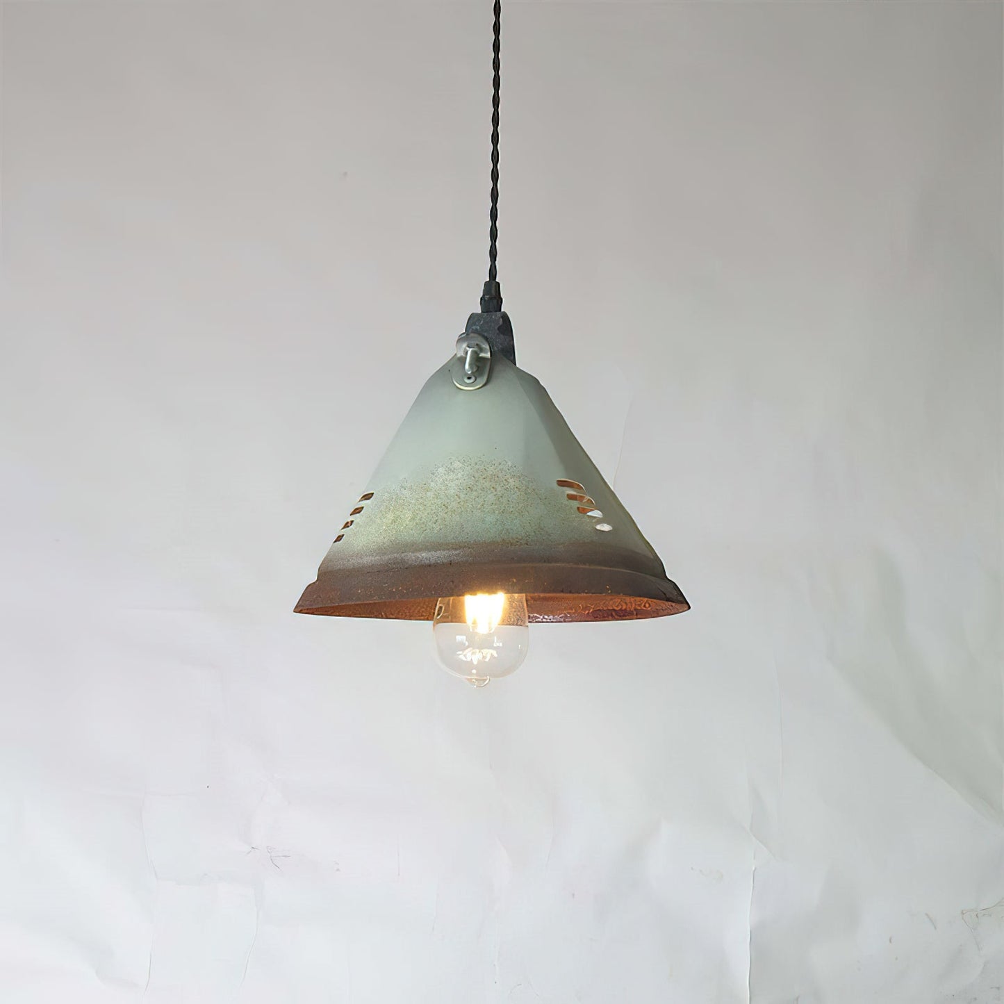 Stella Pendant Light - Light Green Oxidized Metal Vintage Industrial Pendant | Antique Farmhouse Hanging Light