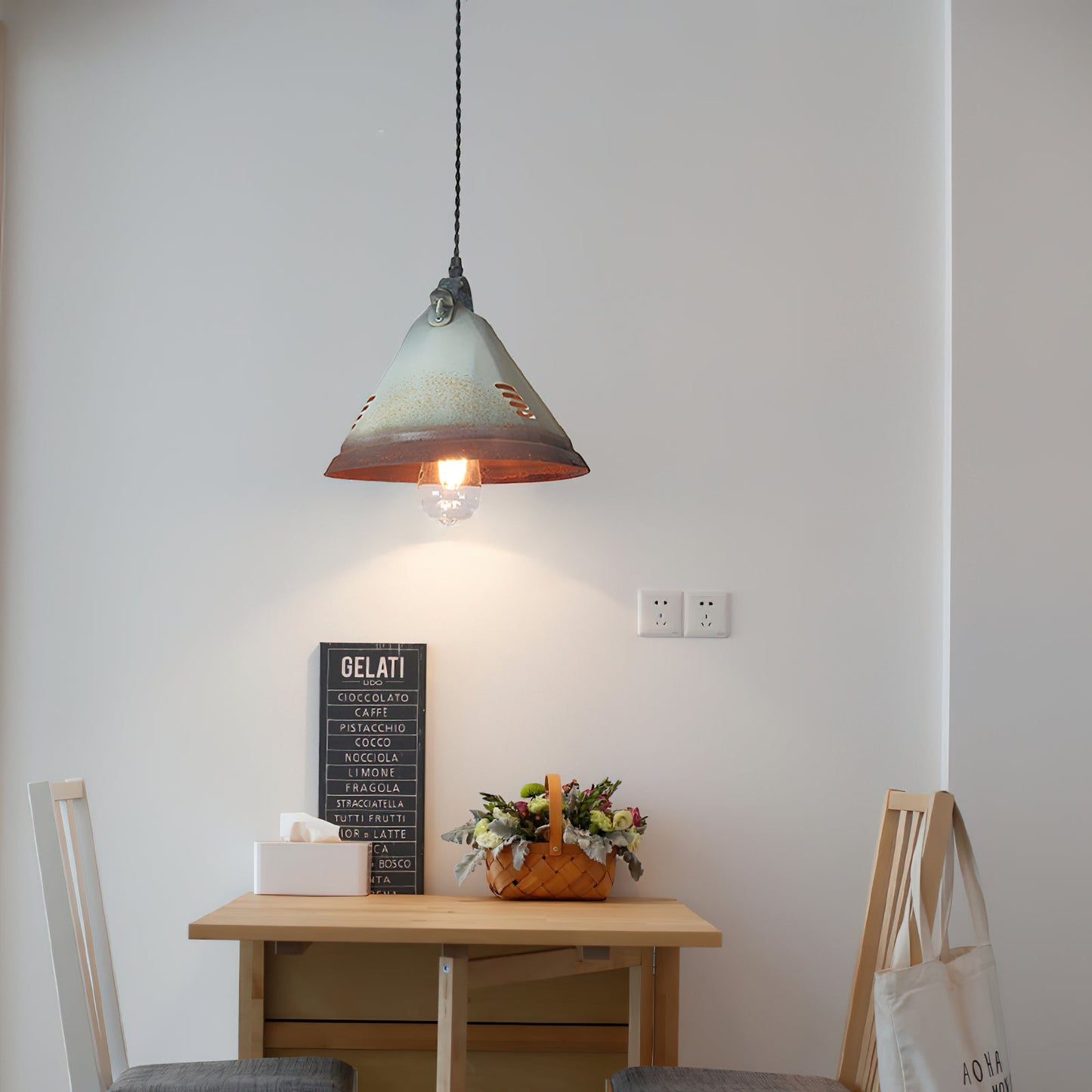 Stella Pendant Light - Light Green Oxidized Metal Vintage Industrial Pendant | Antique Farmhouse Hanging Light