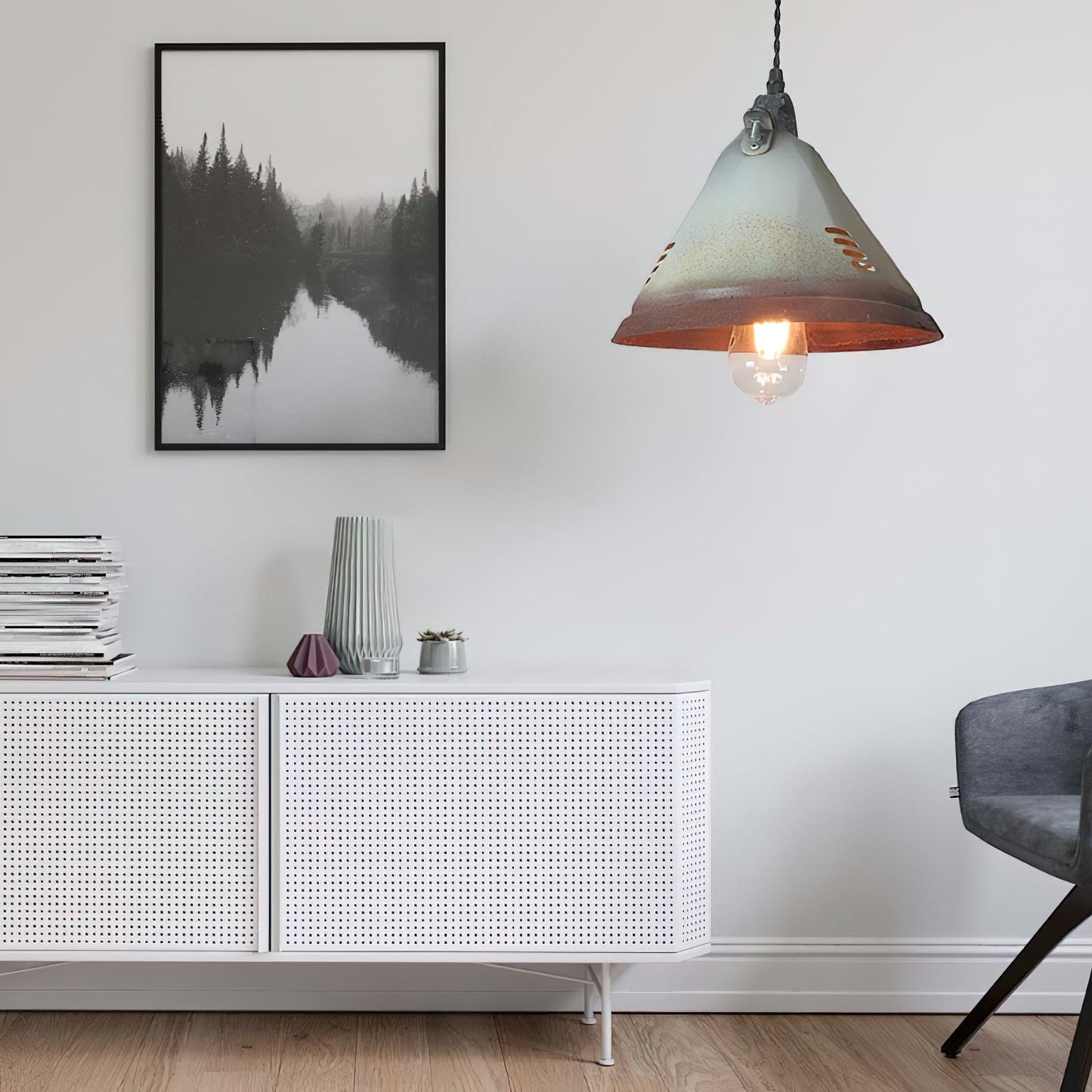 Stella Pendant Light - Light Green Oxidized Metal Vintage Industrial Pendant | Antique Farmhouse Hanging Light