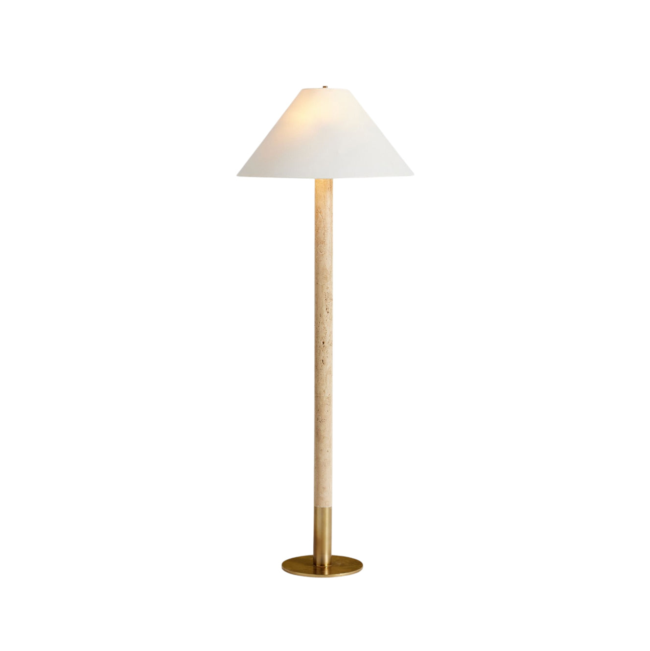 Sterling Travertine Floor Lamp - Natural Stone & Copper Modern Floor Lamp | Textured Fabric Drum Shade Standing Lamp