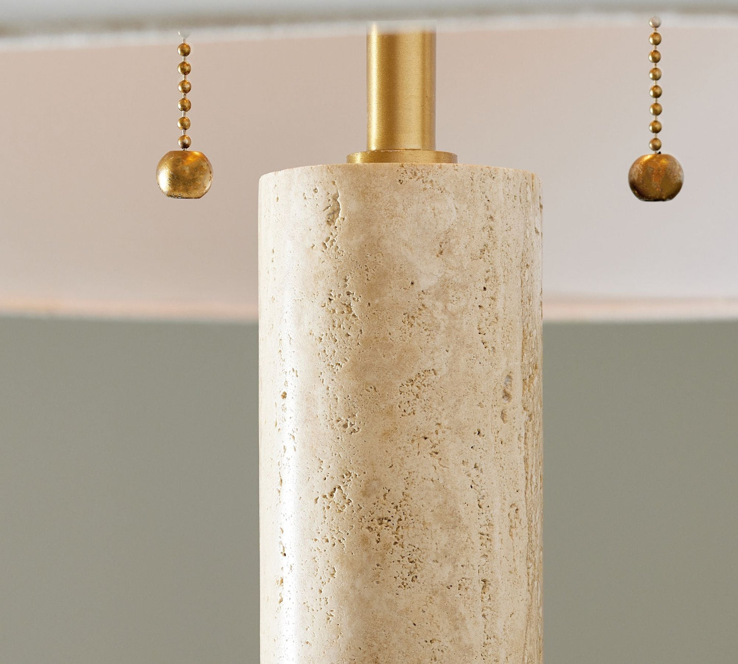 Sterling Travertine Floor Lamp - Natural Stone & Copper Modern Floor Lamp | Textured Fabric Drum Shade Standing Lamp