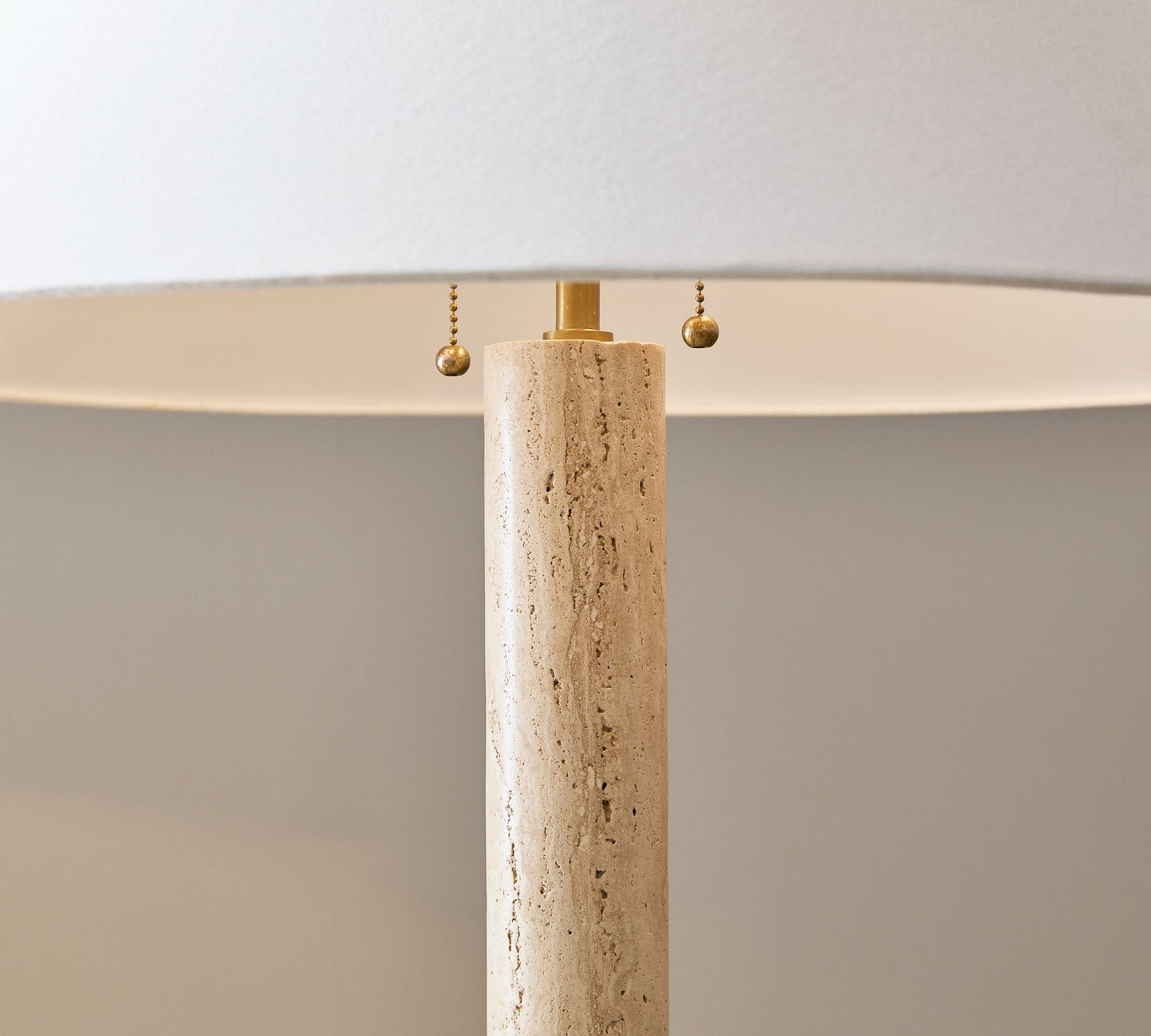 Sterling Travertine Floor Lamp - Natural Stone & Copper Modern Floor Lamp | Textured Fabric Drum Shade Standing Lamp