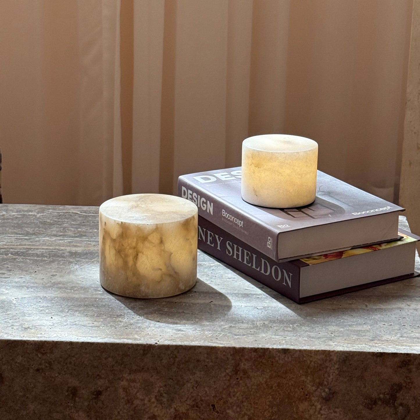 Sterno Alabaster Table Lamp - Cordless Natural Stone Accent Lamp | Battery-Powered Alabaster Desk Light