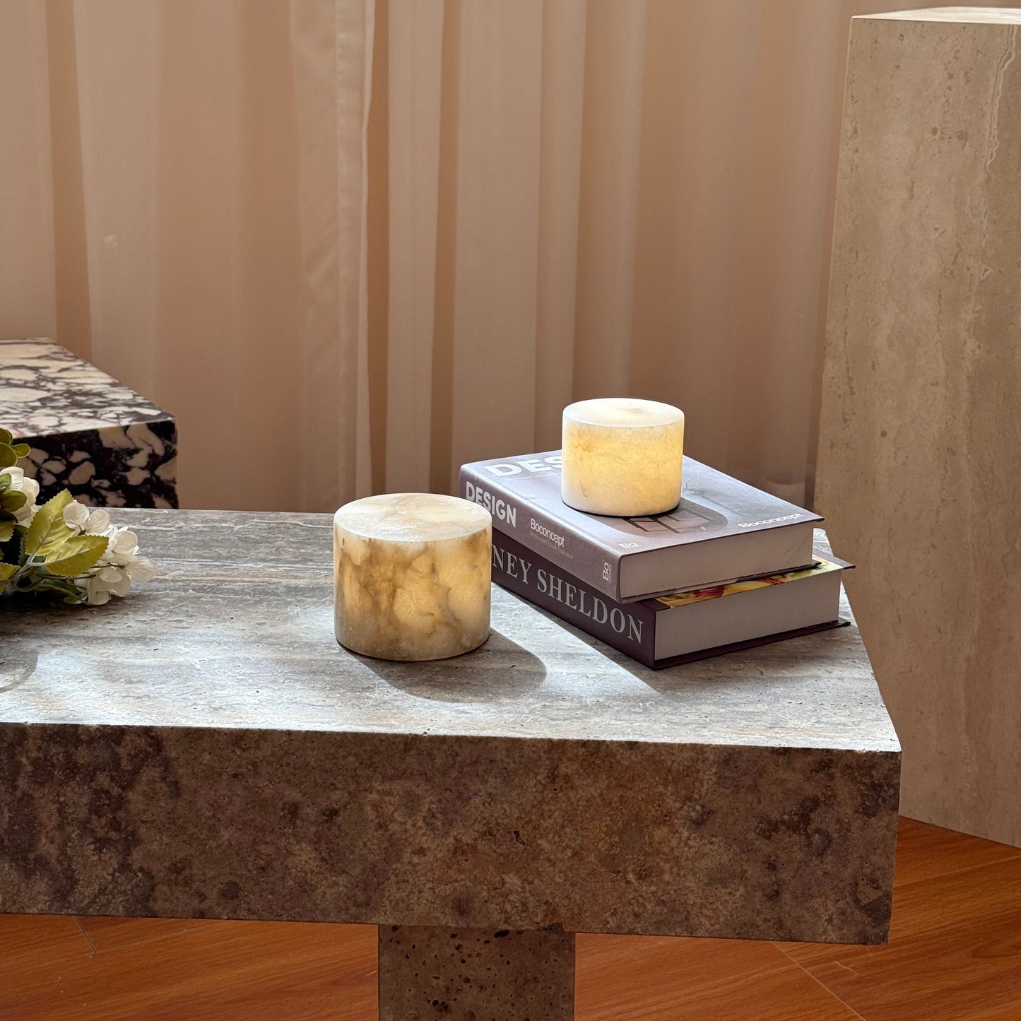 Sterno Alabaster Table Lamp - Cordless Natural Stone Accent Lamp | Battery-Powered Alabaster Desk Light