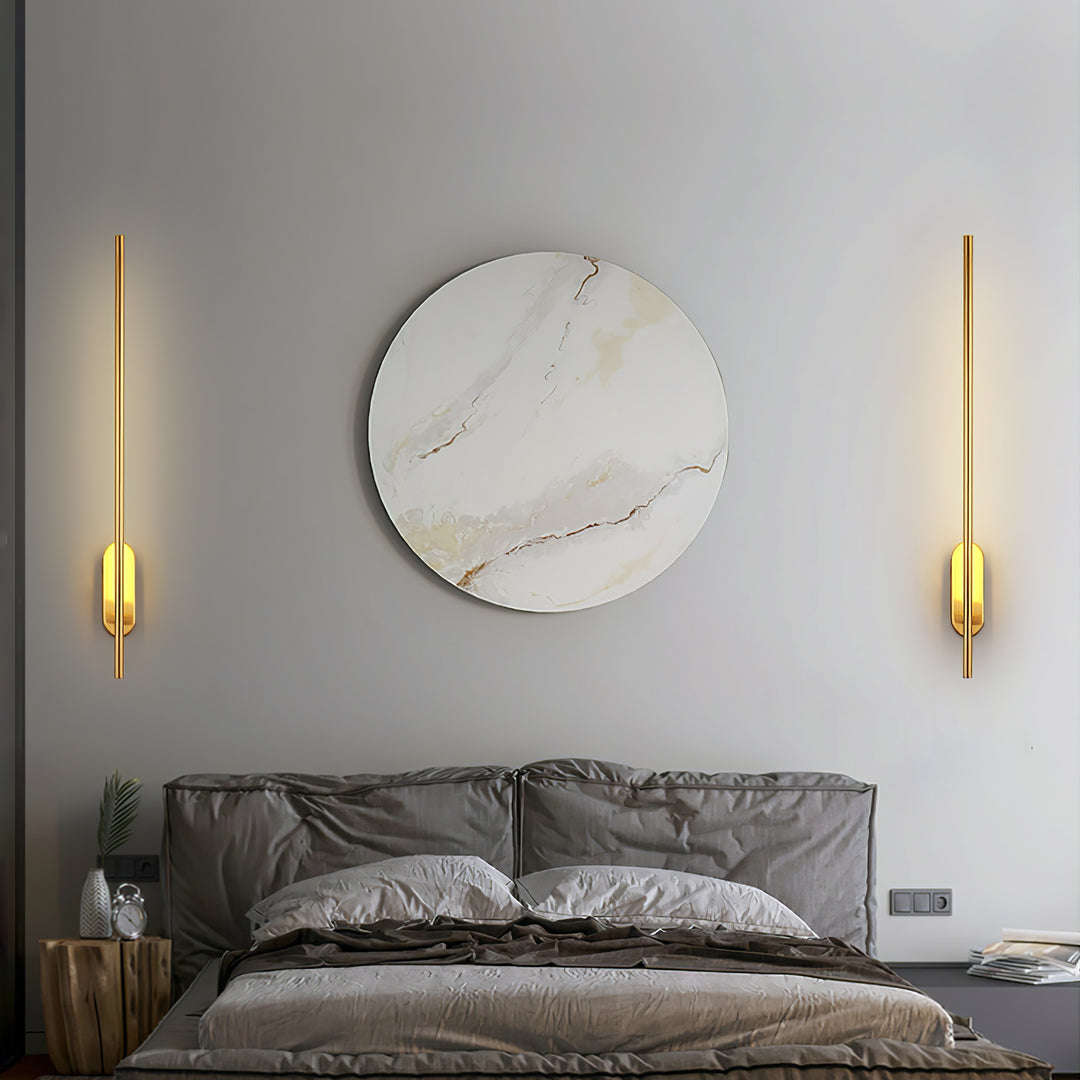 Stick Shaped Metal Sconce - Slender Brass Vertical LED Sconce | Minimalist Wall Light