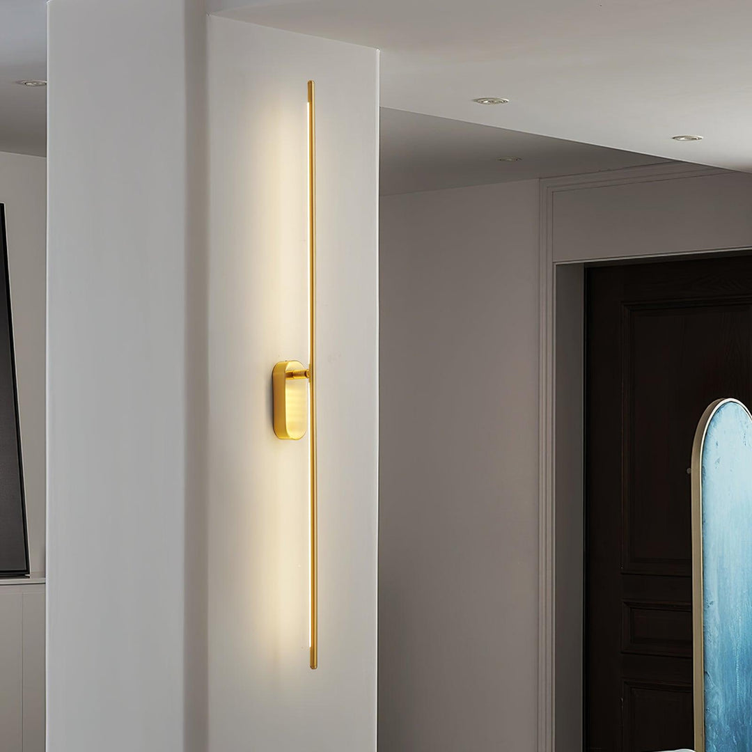 Stick Shaped Metal Sconce - Slender Brass Vertical LED Sconce | Minimalist Wall Light