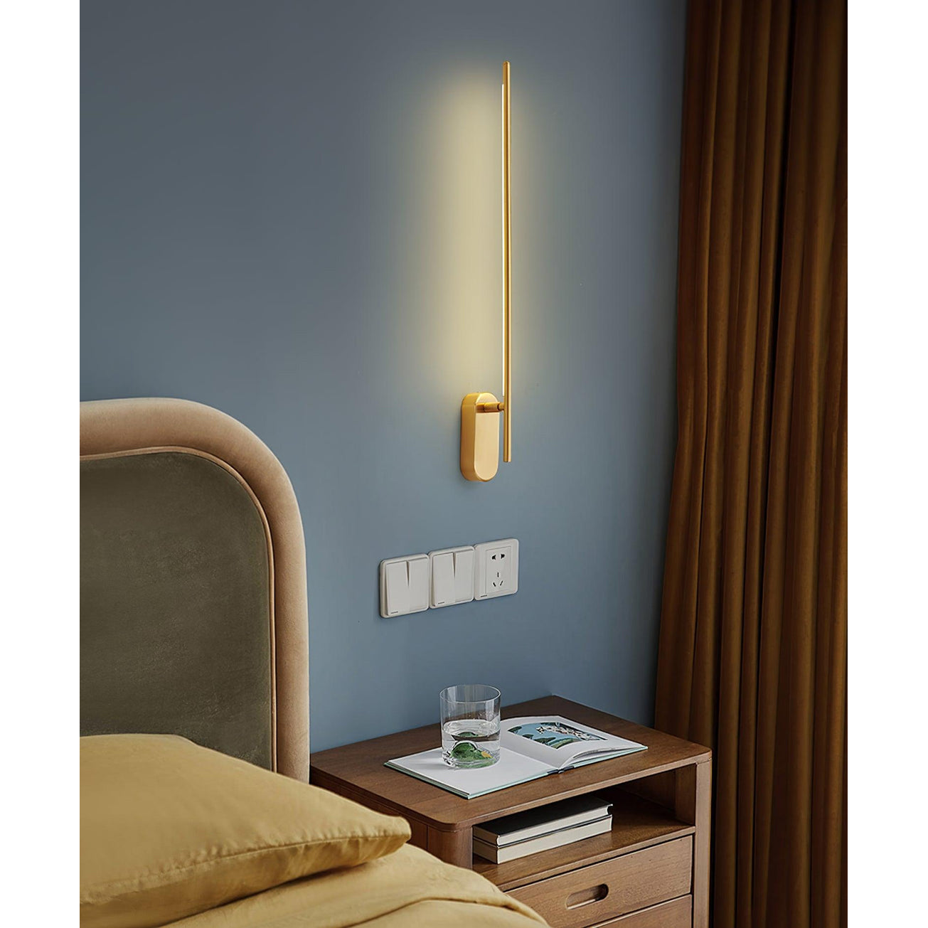 Stick Shaped Metal Sconce - Slender Brass Vertical LED Sconce | Minimalist Wall Light