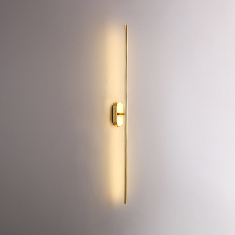 Stick Shaped Metal Sconce - Slender Brass Vertical LED Sconce | Minimalist Wall Light