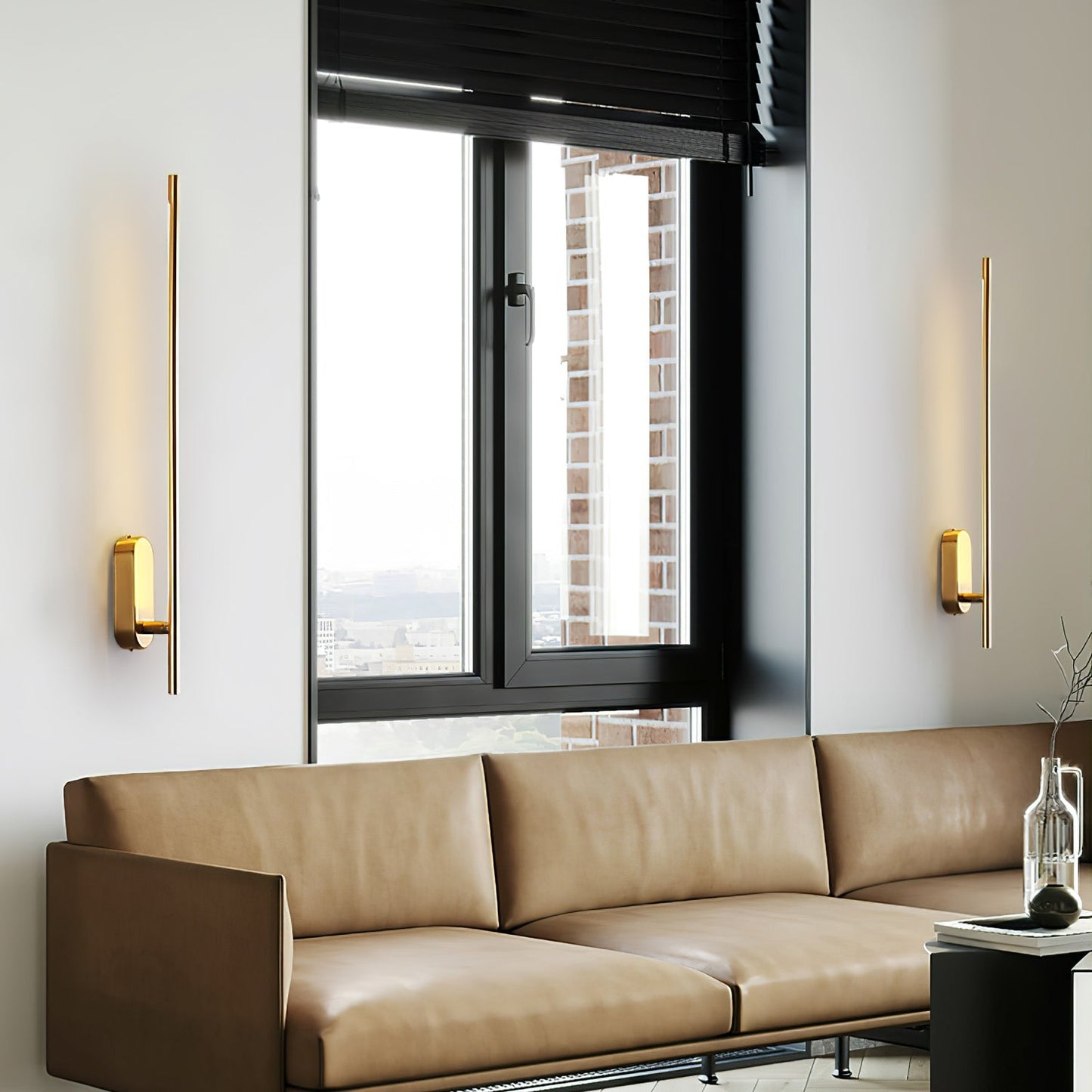 Stick Shaped Metal Sconce - Slender Brass Vertical LED Sconce | Minimalist Wall Light