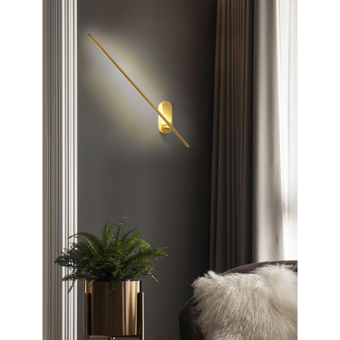 Stick Shaped Metal Sconce - Slender Brass Vertical LED Sconce | Minimalist Wall Light