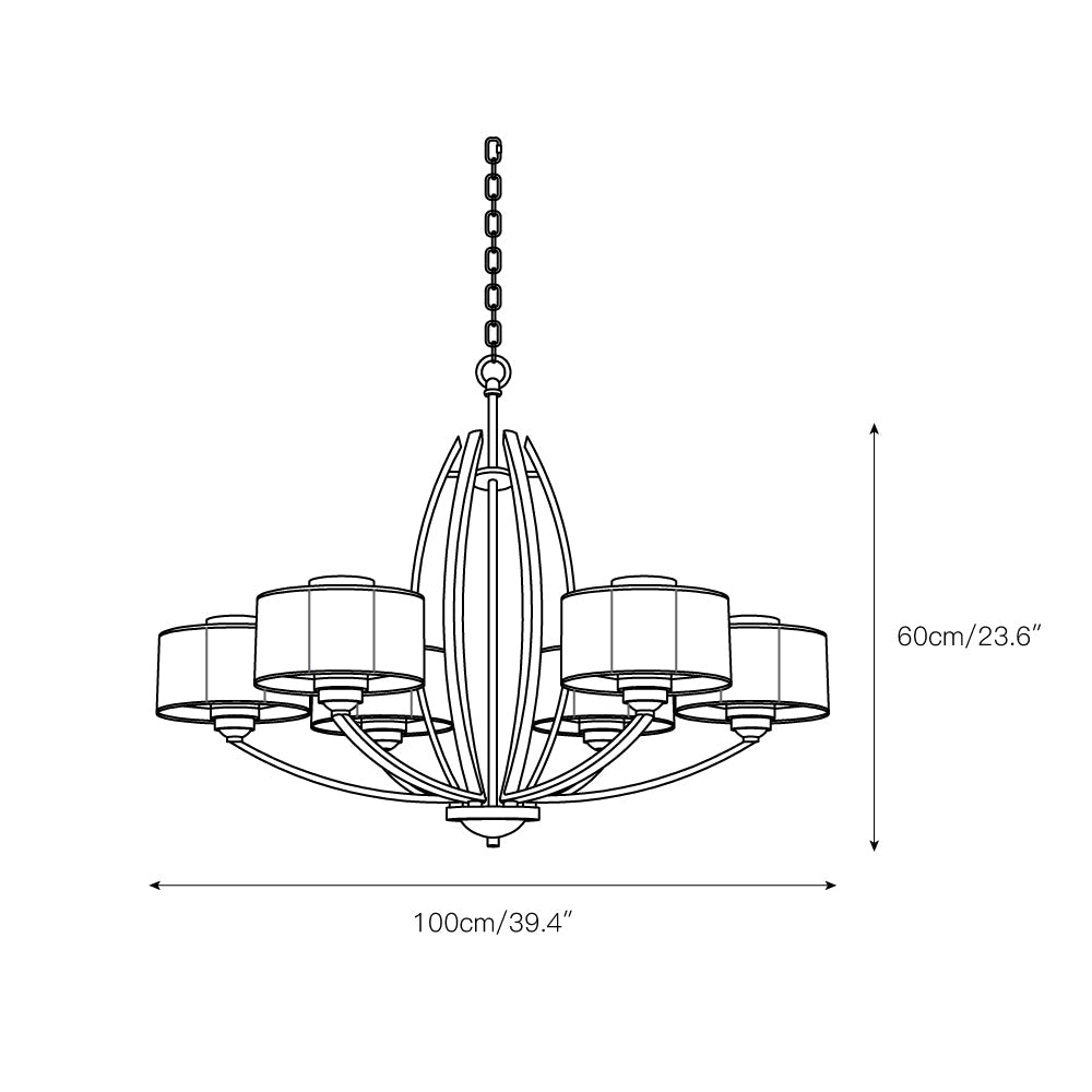 Avira Multi-Light Chandelier - Brass & Fabric Shade Pendant Light | Classic Modern Luxury Overhead Light