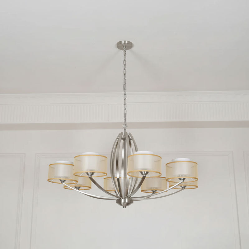 Avira Multi-Light Chandelier - Brass & Fabric Shade Pendant Light | Classic Modern Luxury Overhead Light