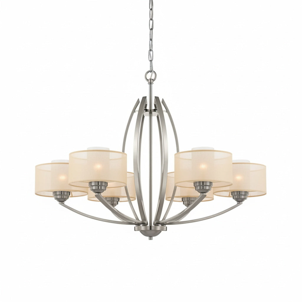 Avira Multi-Light Chandelier - Brass & Fabric Shade Pendant Light | Classic Modern Luxury Overhead Light