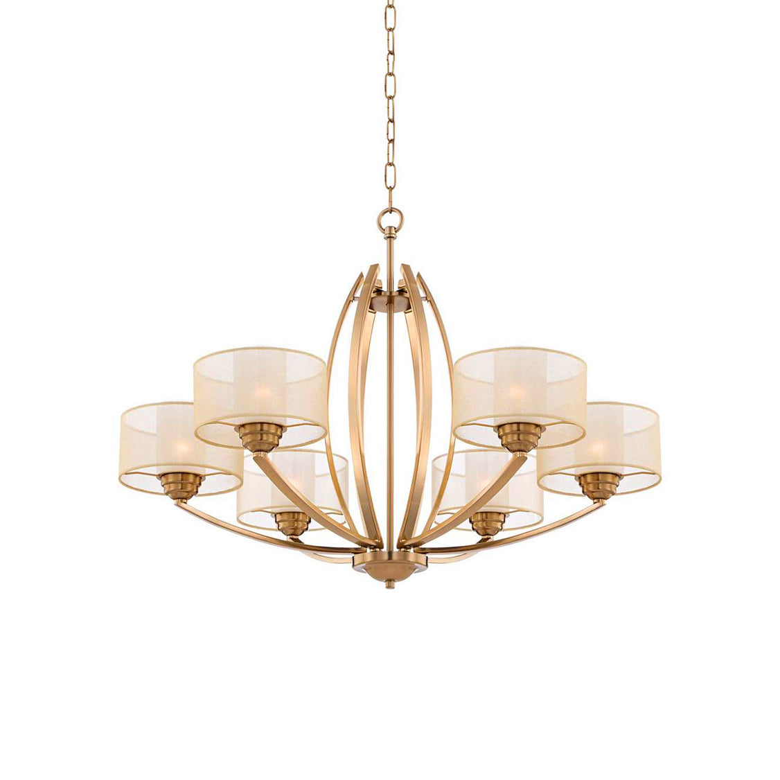 Avira Multi-Light Chandelier - Brass & Fabric Shade Pendant Light | Classic Modern Luxury Overhead Light