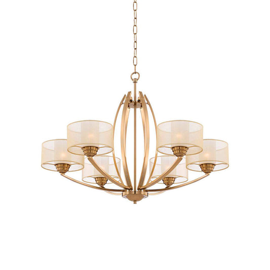 Avira Multi-Light Chandelier - Brass & Fabric Shade Pendant Light | Classic Modern Luxury Overhead Light