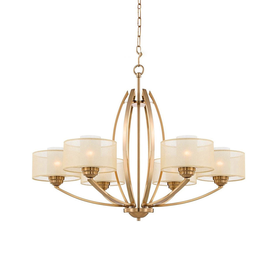 Avira Multi-Light Chandelier - Brass & Fabric Shade Pendant Light | Classic Modern Luxury Overhead Light