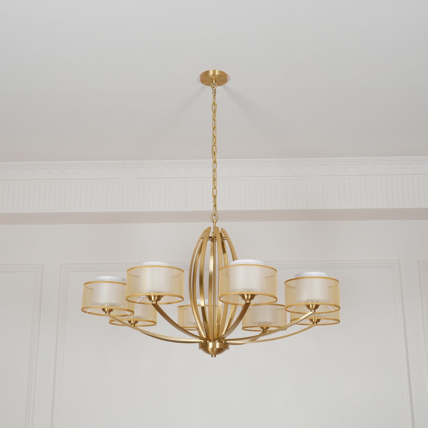Avira Multi-Light Chandelier - Brass & Fabric Shade Pendant Light | Classic Modern Luxury Overhead Light