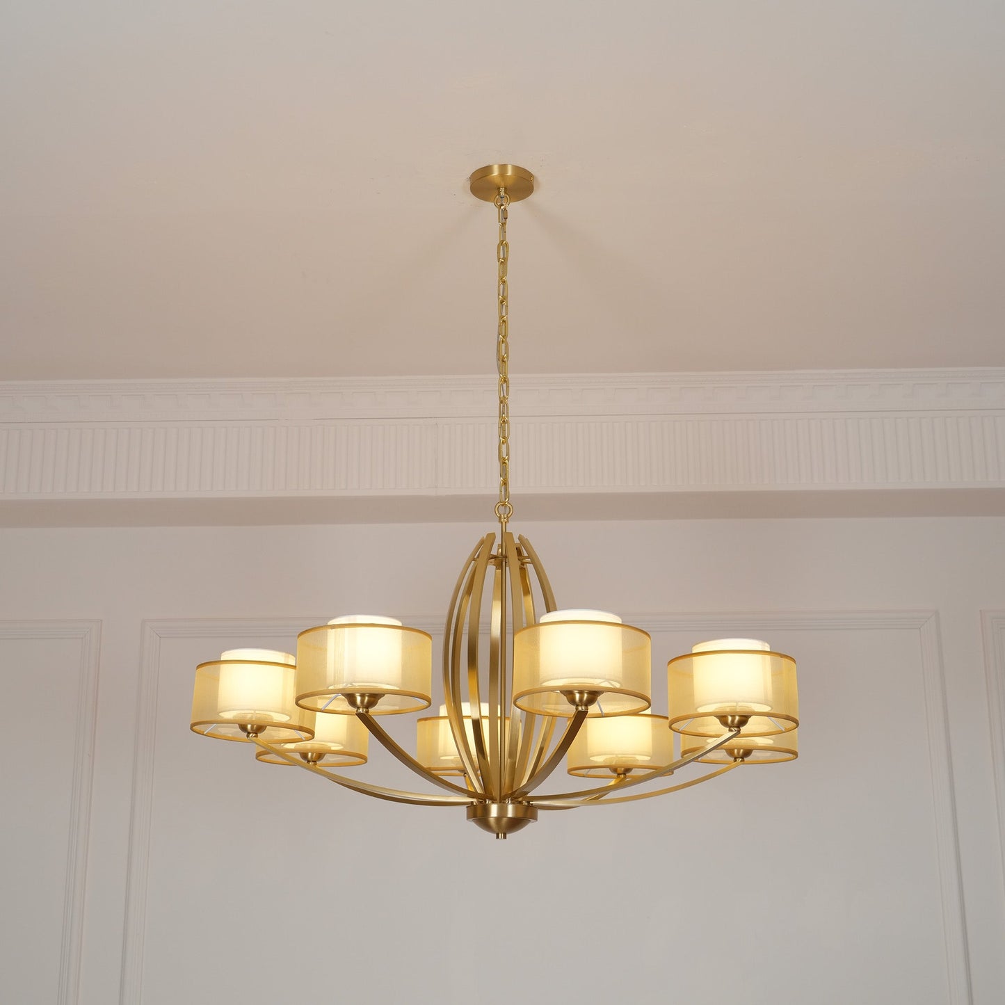 Avira Multi-Light Chandelier - Brass & Fabric Shade Pendant Light | Classic Modern Luxury Overhead Light
