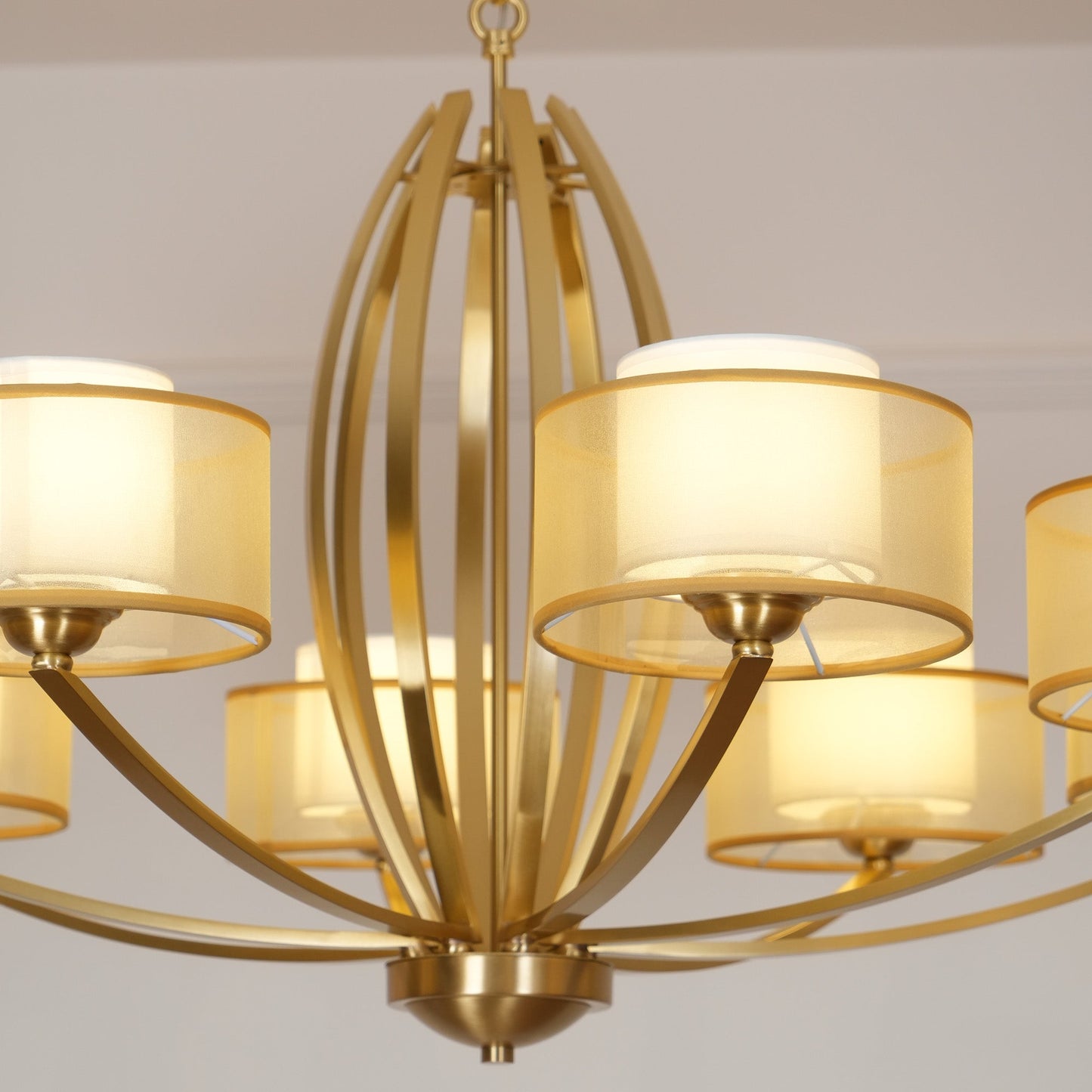 Avira Multi-Light Chandelier - Brass & Fabric Shade Pendant Light | Classic Modern Luxury Overhead Light
