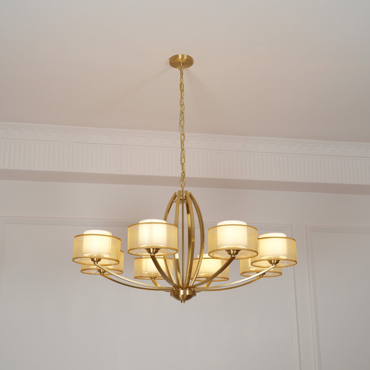 Avira Multi-Light Chandelier - Brass & Fabric Shade Pendant Light | Classic Modern Luxury Overhead Light