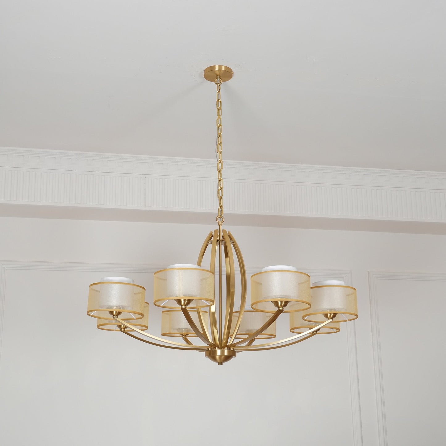 Avira Multi-Light Chandelier - Brass & Fabric Shade Pendant Light | Classic Modern Luxury Overhead Light