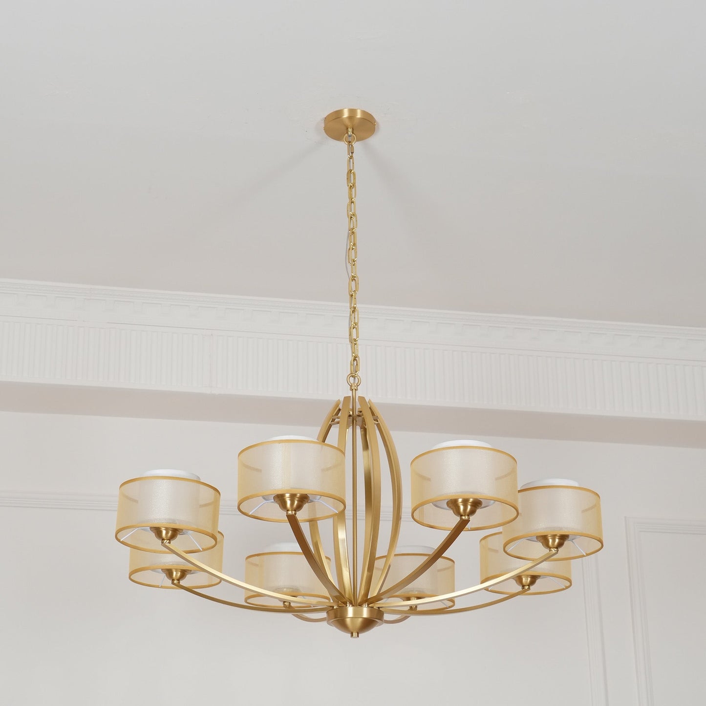 Avira Multi-Light Chandelier - Brass & Fabric Shade Pendant Light | Classic Modern Luxury Overhead Light