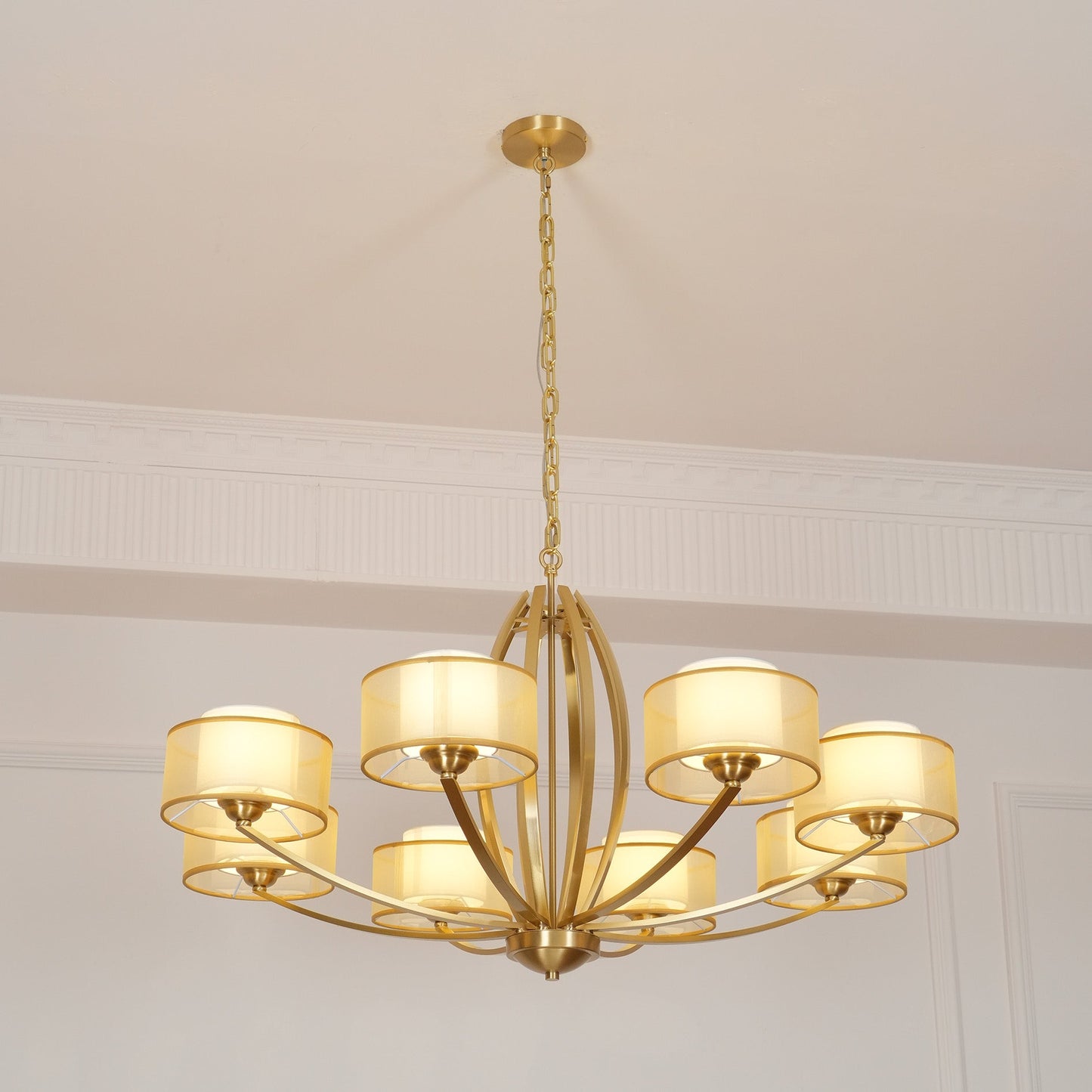 Avira Multi-Light Chandelier - Brass & Fabric Shade Pendant Light | Classic Modern Luxury Overhead Light