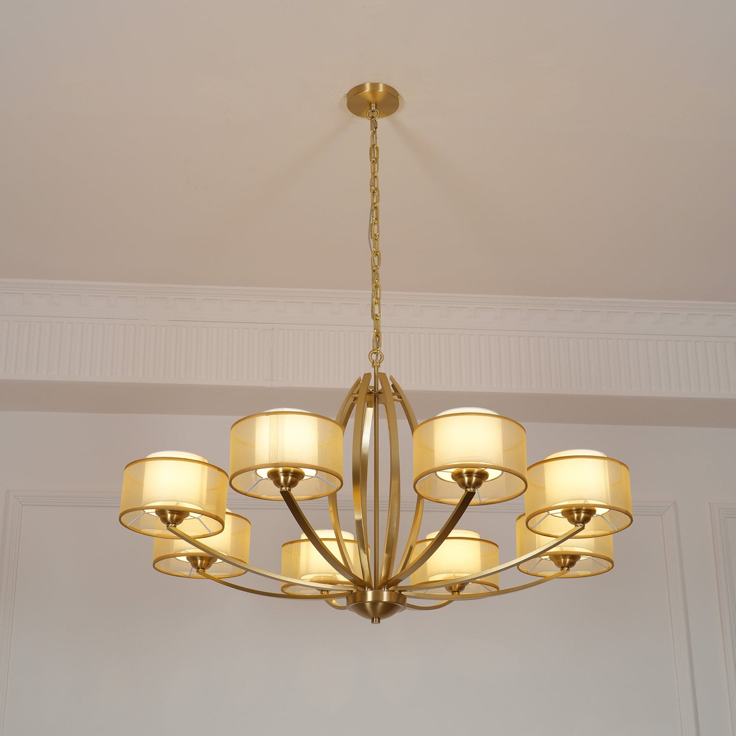 Avira Multi-Light Chandelier - Brass & Fabric Shade Pendant Light | Classic Modern Luxury Overhead Light