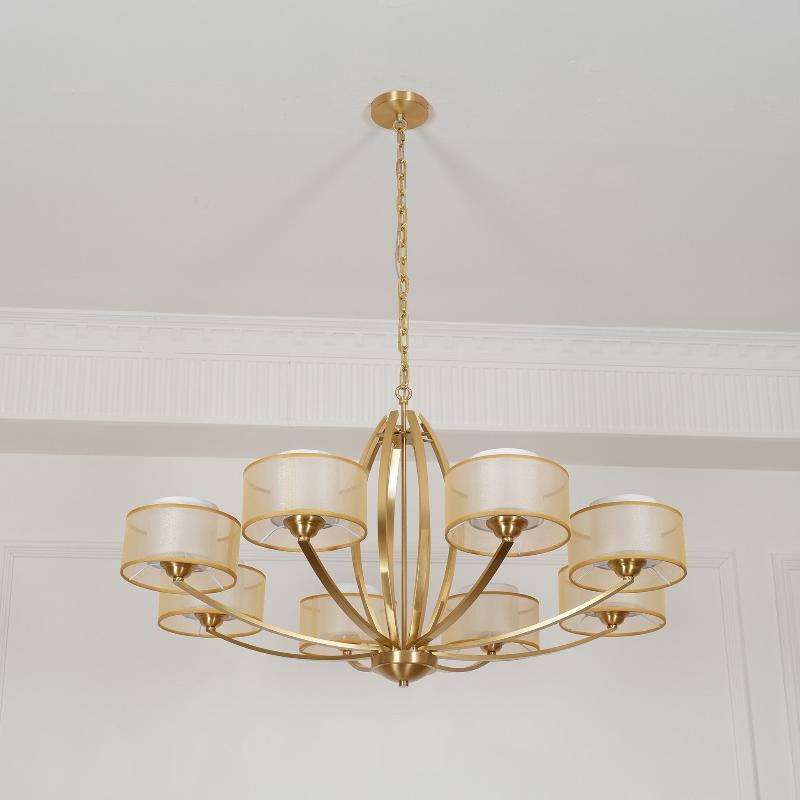 Avira Multi-Light Chandelier - Brass & Fabric Shade Pendant Light | Classic Modern Luxury Overhead Light