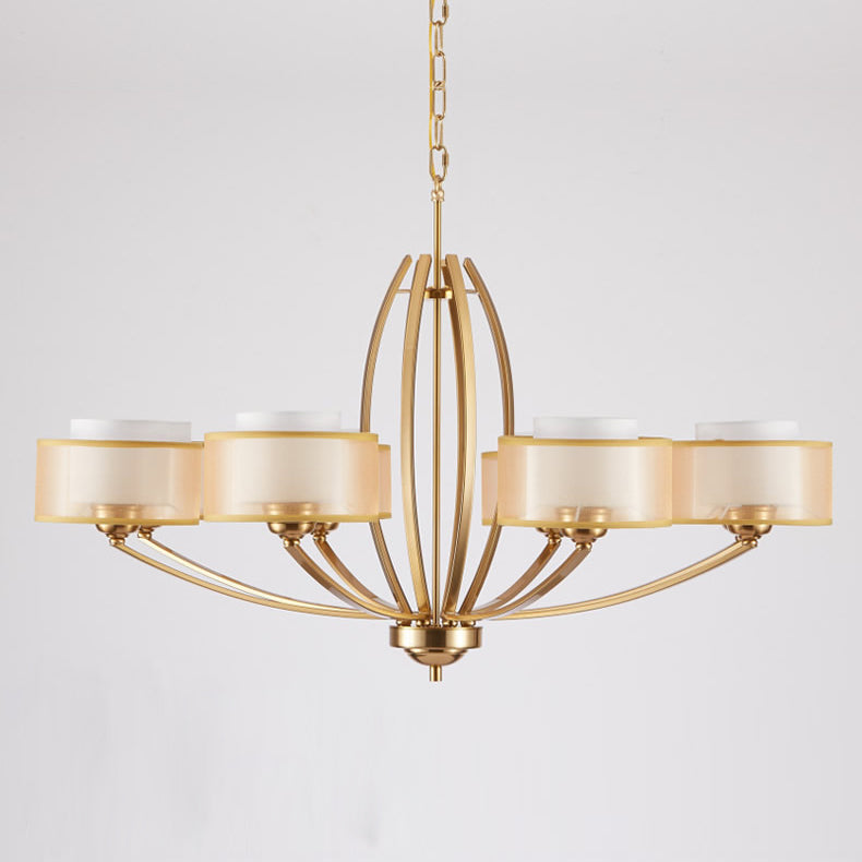 Avira Multi-Light Chandelier - Brass & Fabric Shade Pendant Light | Classic Modern Luxury Overhead Light