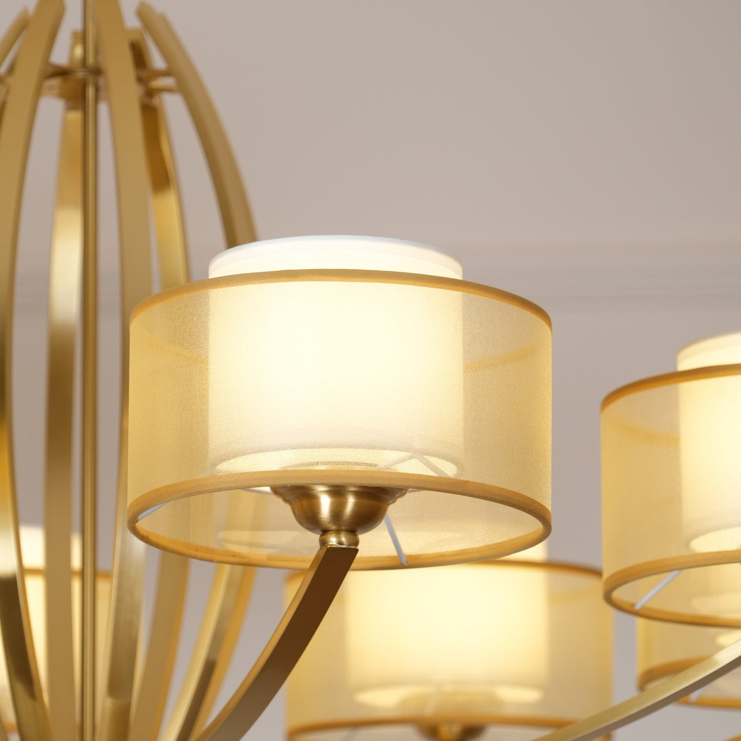 Avira Multi-Light Chandelier - Brass & Fabric Shade Pendant Light | Classic Modern Luxury Overhead Light