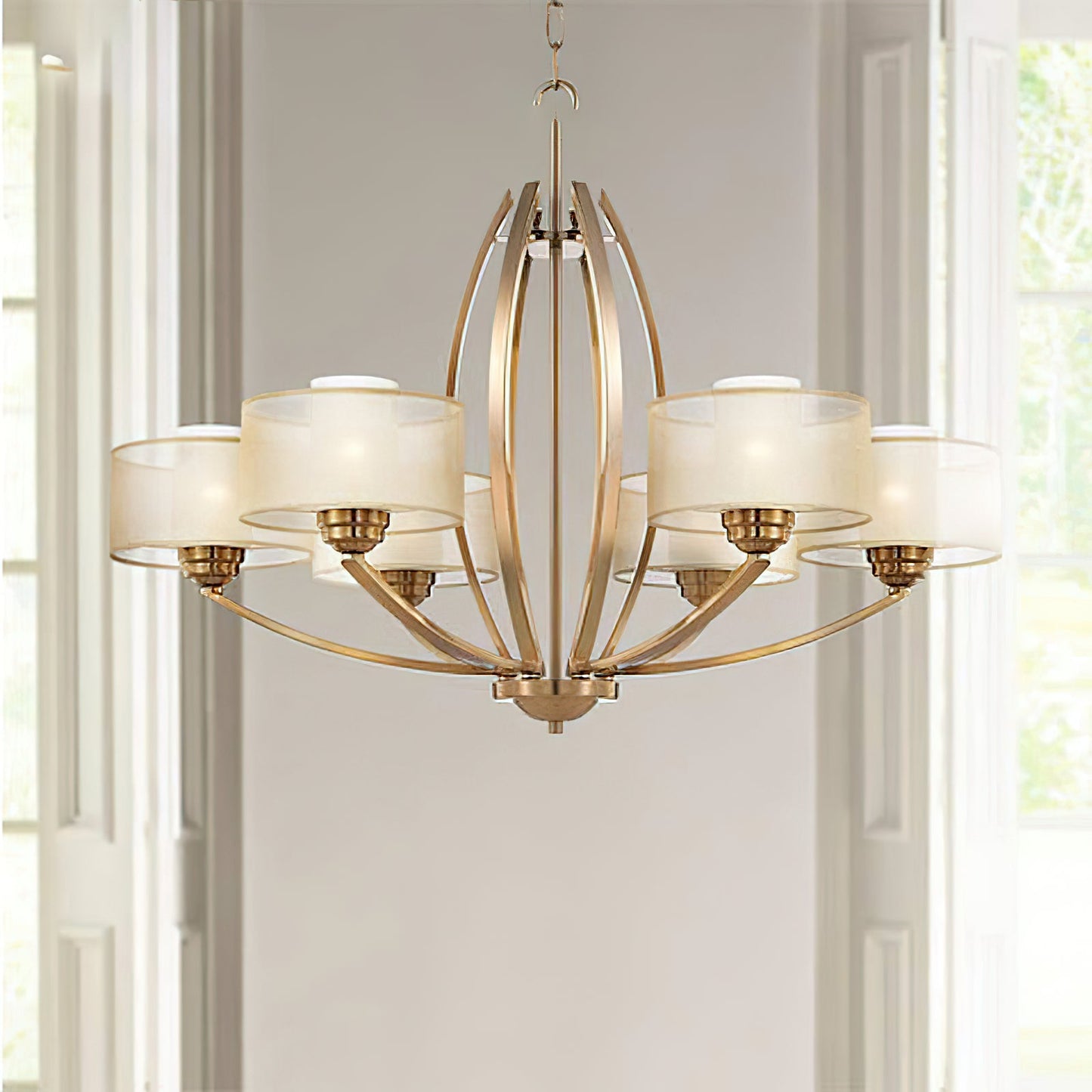 Avira Multi-Light Chandelier - Brass & Fabric Shade Pendant Light | Classic Modern Luxury Overhead Light
