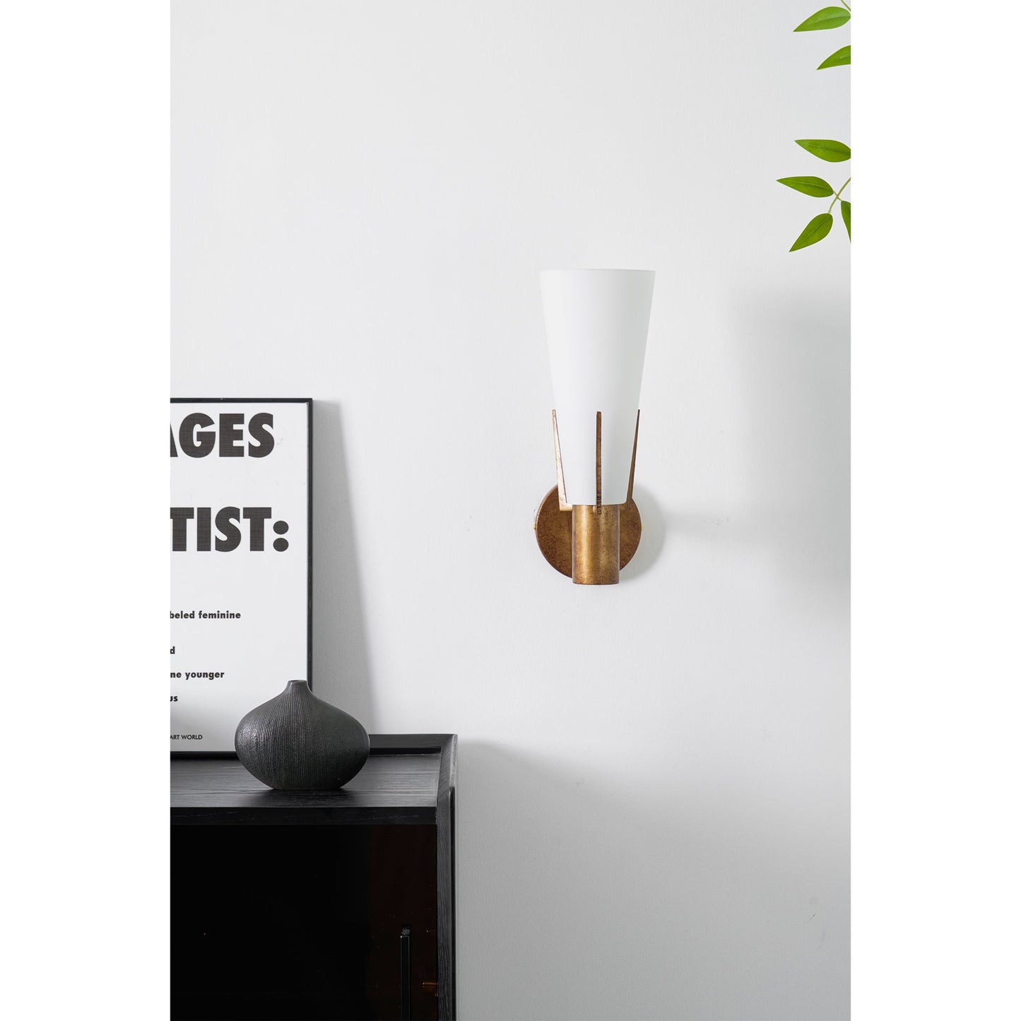 Stilnovo Wall Lamp - Antique Brass Trident Sconce | Opaque Glass Globe Wall Light