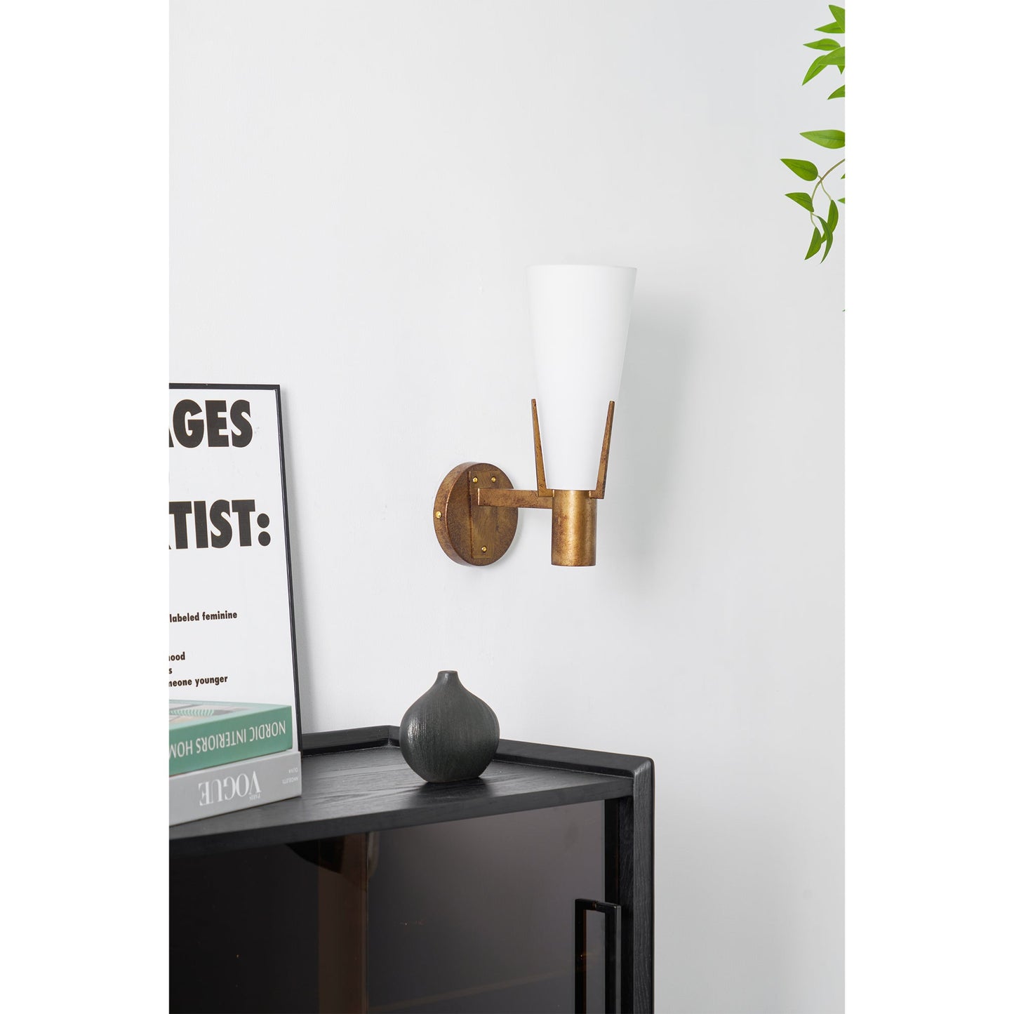Stilnovo Wall Lamp - Antique Brass Trident Sconce | Opaque Glass Globe Wall Light