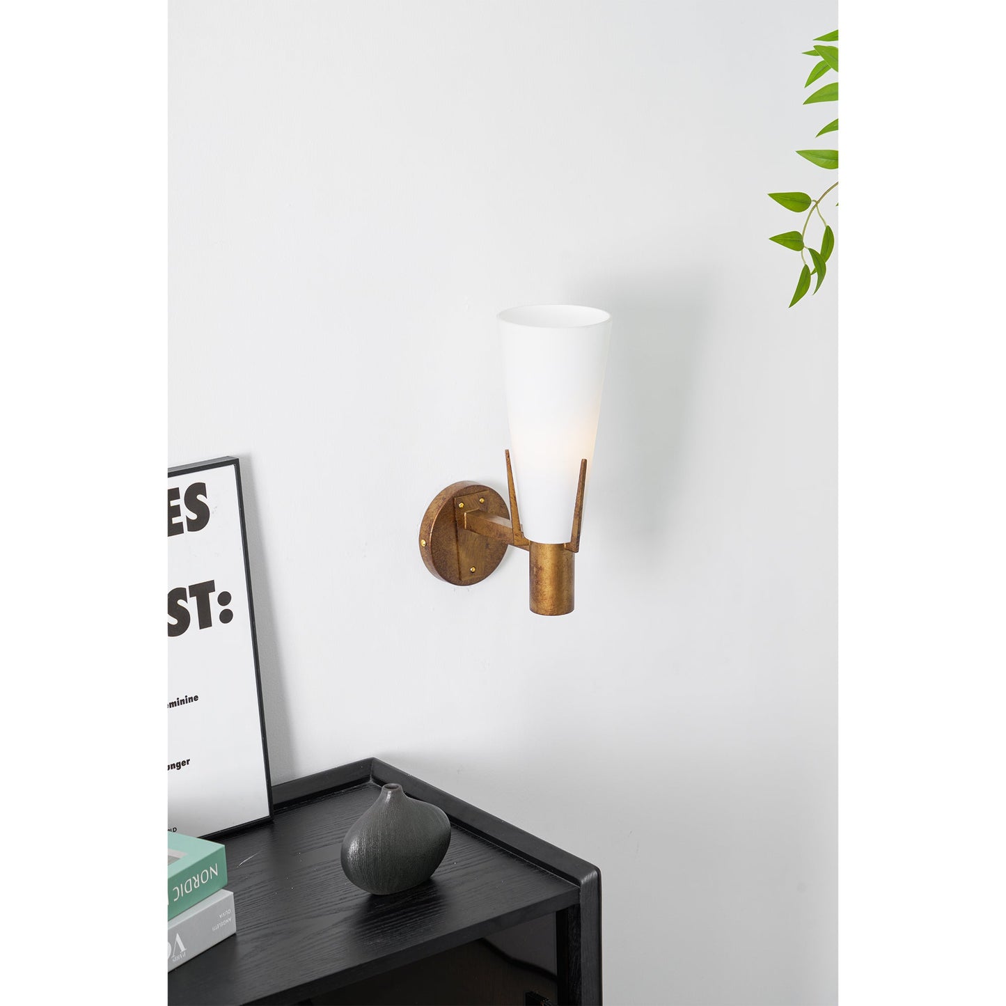 Stilnovo Wall Lamp - Antique Brass Trident Sconce | Opaque Glass Globe Wall Light
