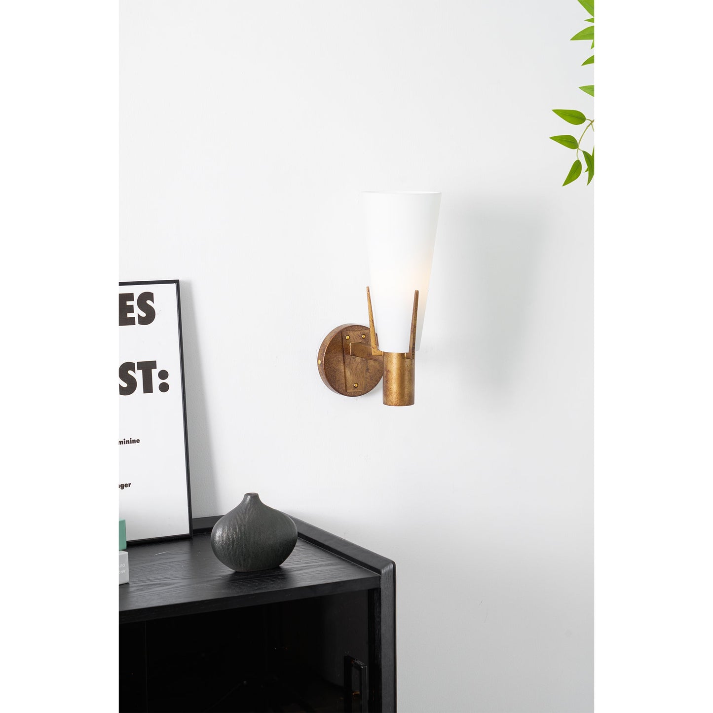 Stilnovo Wall Lamp - Antique Brass Trident Sconce | Opaque Glass Globe Wall Light