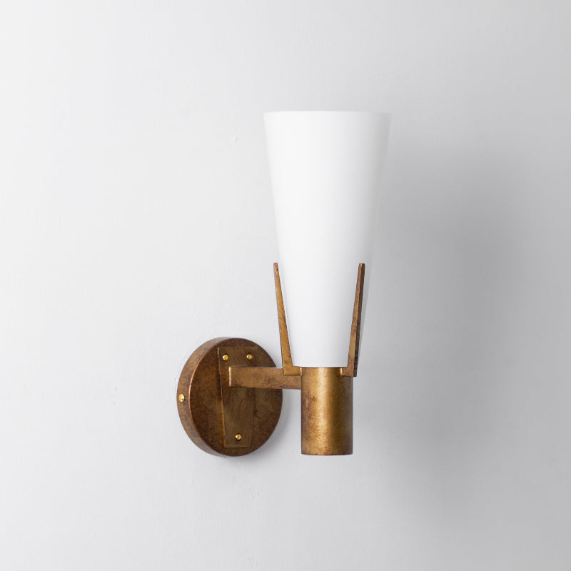 Stilnovo Wall Lamp - Antique Brass Trident Sconce | Opaque Glass Globe Wall Light