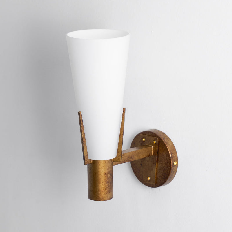 Stilnovo Wall Lamp - Antique Brass Trident Sconce | Opaque Glass Globe Wall Light