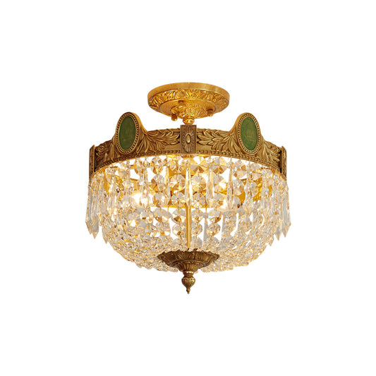 Stinnett Ceiling Lamp - Satin Brass & Crystal Glass 3-Light Flush Mount | Modern Overhead Ceiling Light