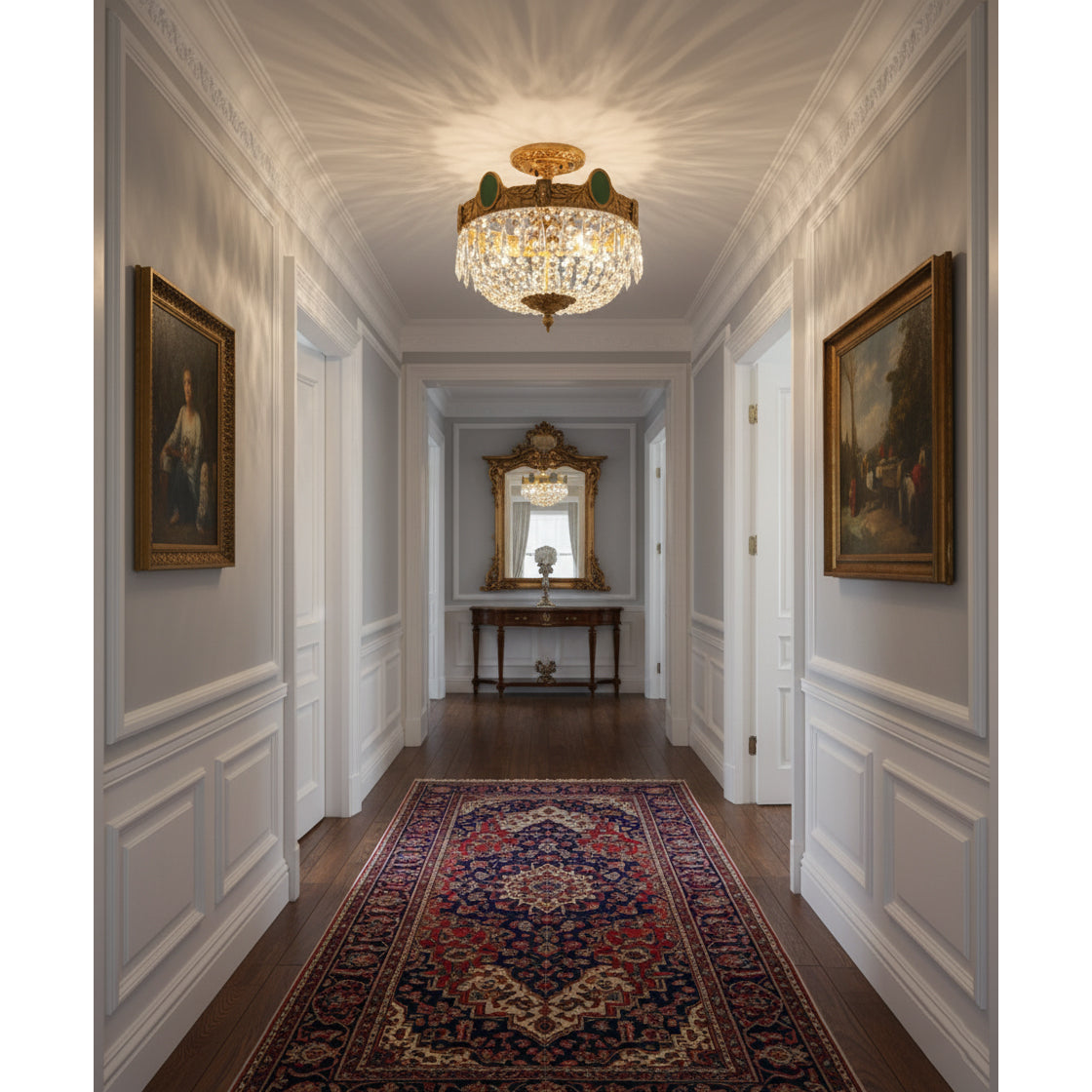 Stinnett Ceiling Lamp - Satin Brass & Crystal Glass 3-Light Flush Mount | Modern Overhead Ceiling Light