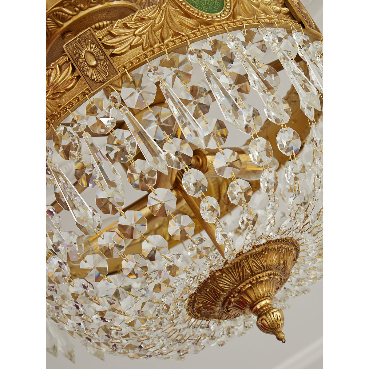 Stinnett Ceiling Lamp - Satin Brass & Crystal Glass 3-Light Flush Mount | Modern Overhead Ceiling Light