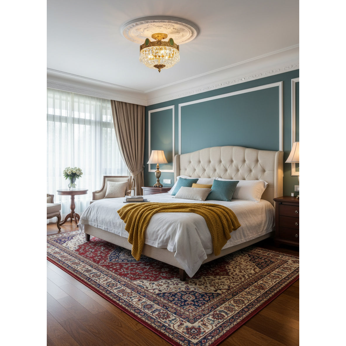 Stinnett Ceiling Lamp - Satin Brass & Crystal Glass 3-Light Flush Mount | Modern Overhead Ceiling Light
