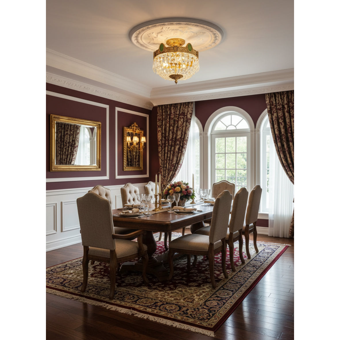 Stinnett Ceiling Lamp - Satin Brass & Crystal Glass 3-Light Flush Mount | Modern Overhead Ceiling Light