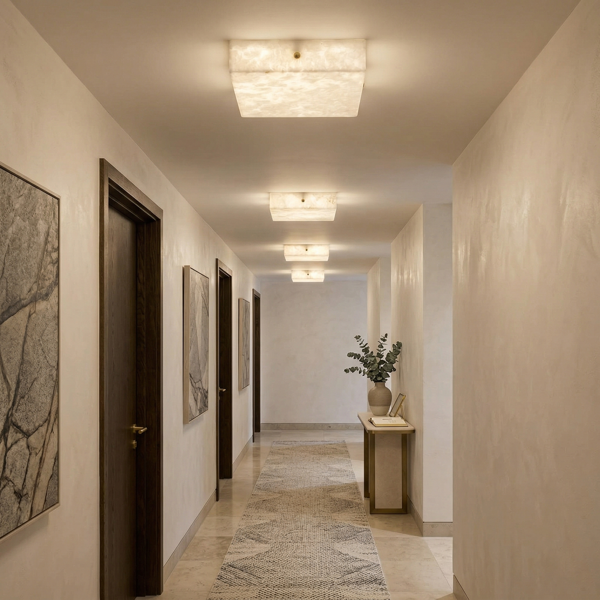 Arca Alabaster Flushmount Ceiling Light – Natural Gypsum Snowflake Flushmount Ligh