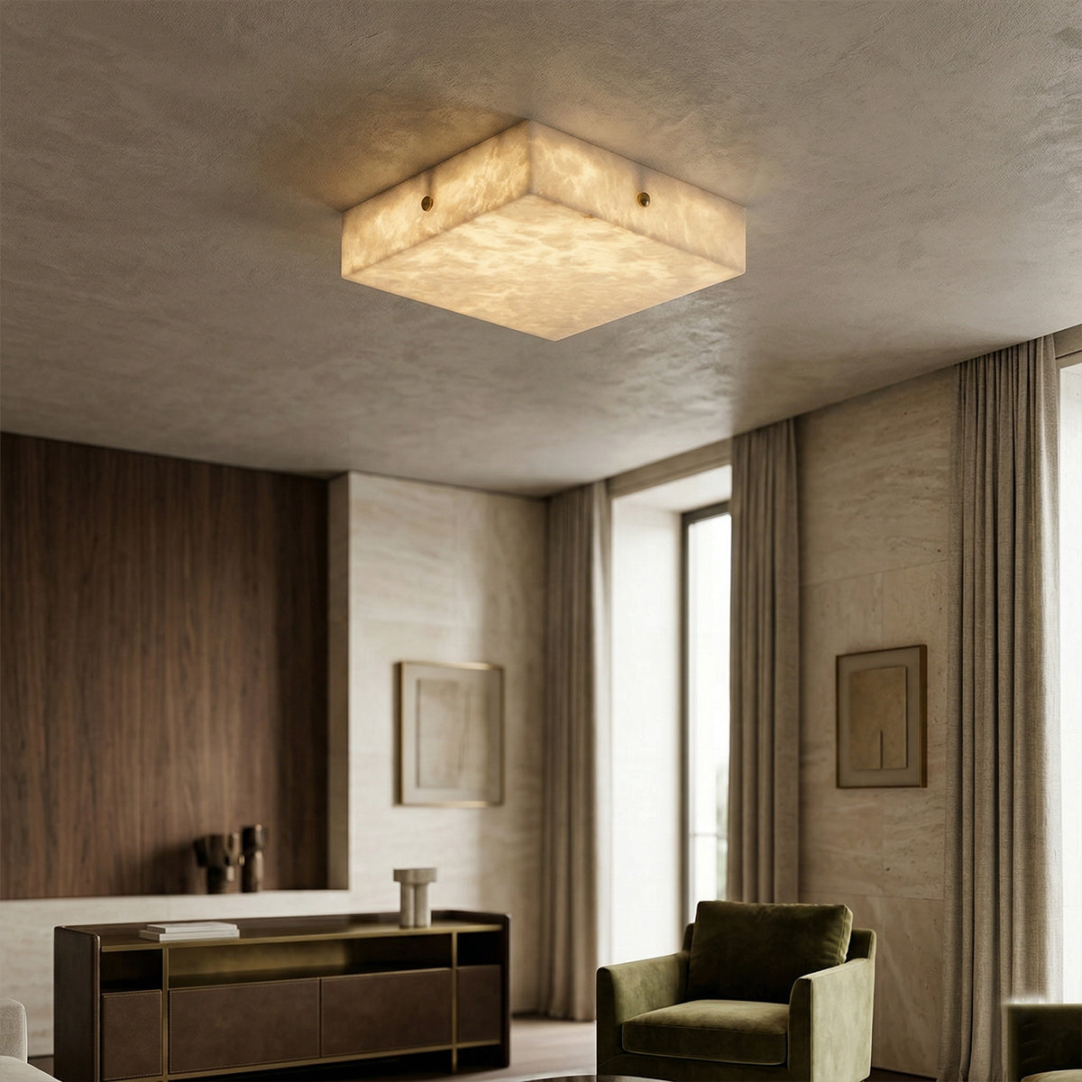 Arca Alabaster Flushmount Ceiling Light – Natural Gypsum Snowflake Flushmount Ligh