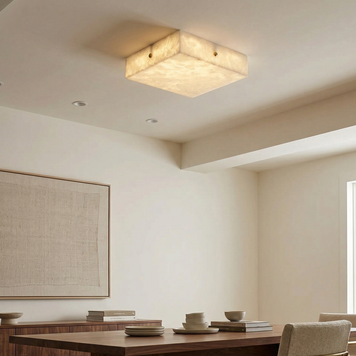 Arca Alabaster Flushmount Ceiling Light – Natural Gypsum Snowflake Flushmount Ligh