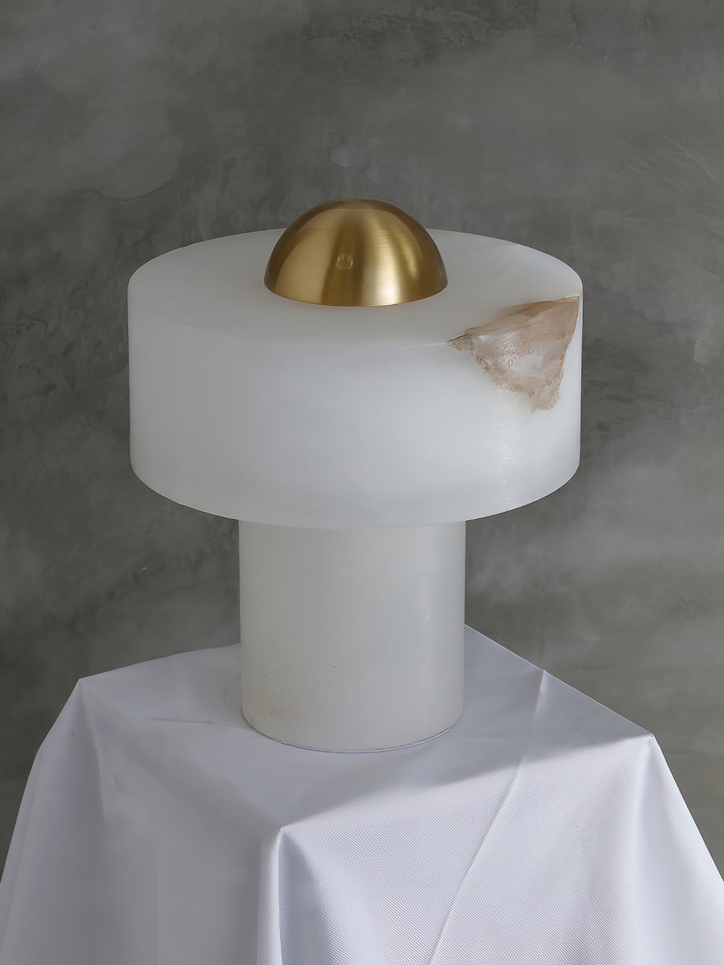 Stone Alabaster Table Light - Solid Alabaster & Brass Accent Lamp | Modern Translucent Stone Desk Light